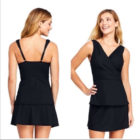 Land’s End Tankini loose fit soft cup surplice Grecian Goddess top black Various - Picture 1 of 8
